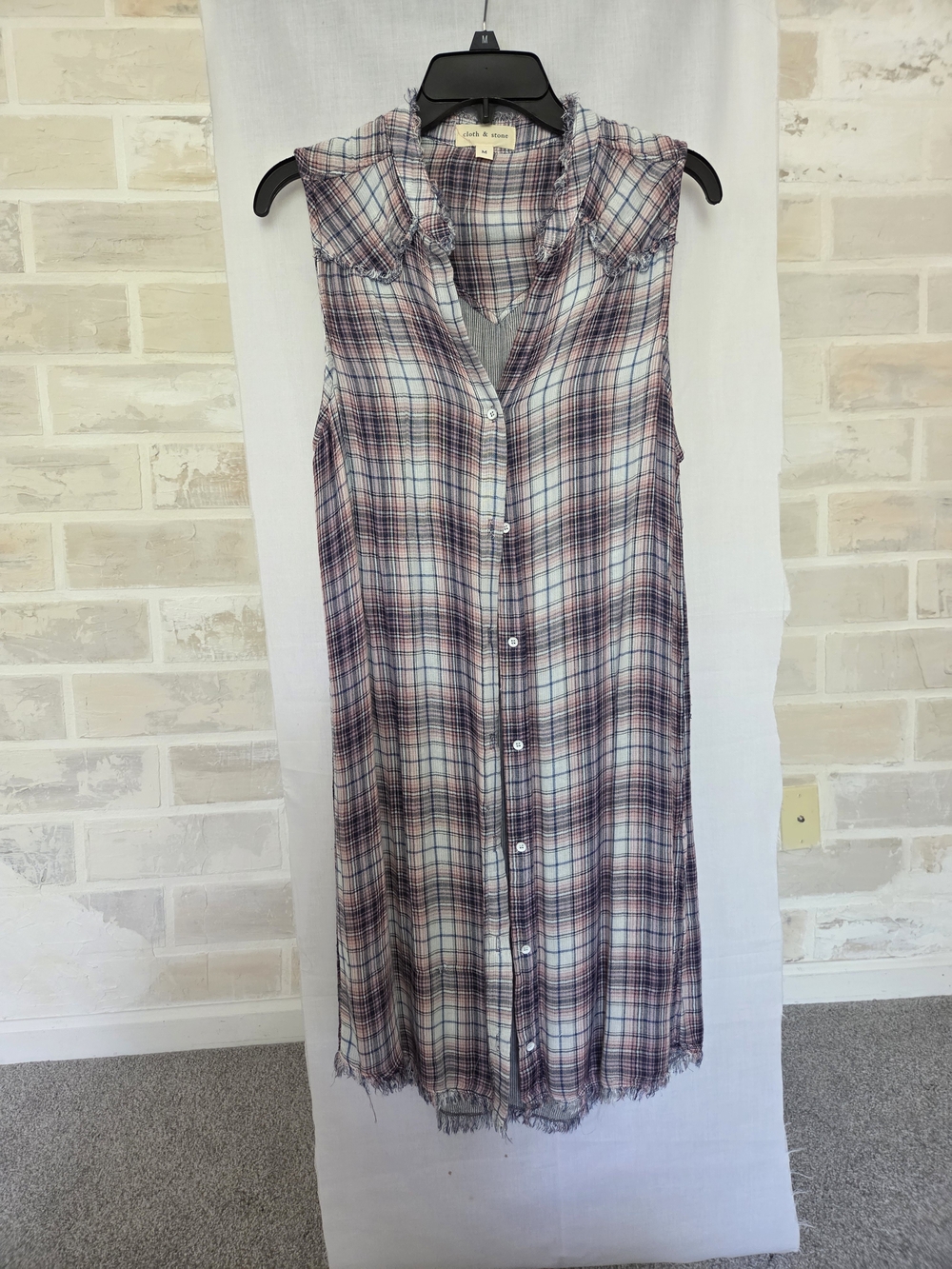 cloth & stone Sleeveless Plaid Midi Dress - Pink & Blue